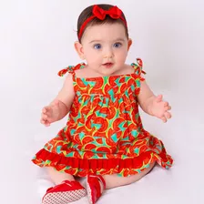 Vestido De Bebê Festa Infantil Tiara 100% Algodão Mundo Nina