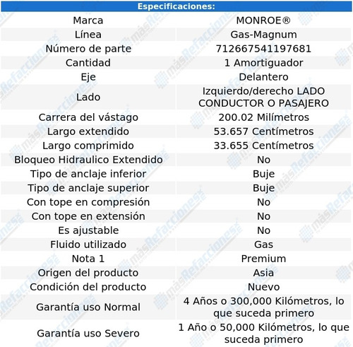 Amortiguador Gas-magnum Conductor O Pasajero Del W350 81-93 Foto 3