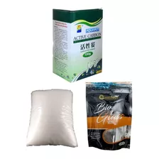 Kit Carvão Ativado 150g + Bio Glass Mini 100ml + Lã Acrílica