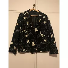 Saco Blazer Negro Bordado Con Flores