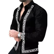 Camisa Suelta De Moda Estampada De Manga Larga Para Hombre