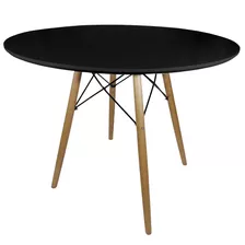 Mesa Redonda 60cm Eiffel Charles Eames Preto Pé Metal Aço E Madeira Cru Eucalipto Jt Home