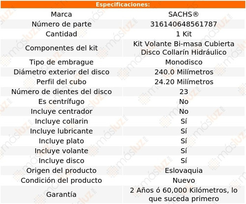 Kit De Embrague Audi S3 2.0l 4 Cil 08/12 Sachs Garantizado Foto 2