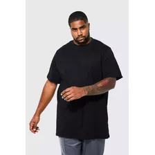 Camiseta Masculina Plus Size Básica Lisa Bordado Gola Careca