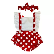 Jardineira Body Romper Baby Minnie Tiara Mesversario Ensaio