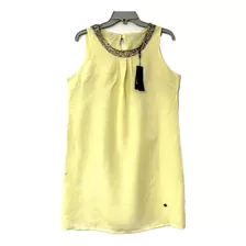 Vestido 100% Lino Marca Fbo Italy Talla M/l Amarillo