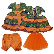 Kit Vestido Festa Junina Xadrez Verde Tam 8 + Saia De Tule 