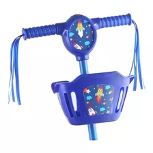 Patinete Infantil Musical Cesta Rocket Luz Led 3 Rodas Azul