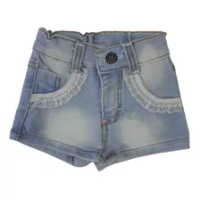 Short De Jean Para Niña Con Detalle De Puntilla 