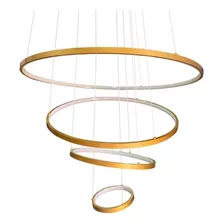 Lustre Led 126w Moderno Pendente Anéis 4 Arcos Dourado Full