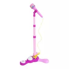 Microfone Infantil Com Pedestal Luz Som Karaokê Criança Rosa