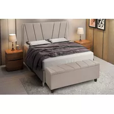 Recamier Baú E Cabeceira Estofada Casal Queen 160cm Bege Lux