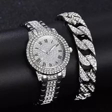 Reloj Iced Out Para Hombre Con Pulsera De Plata Cubana Y Cad