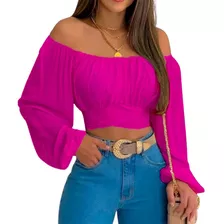 Blusa Crop Top Campesina Casual Para Mujer