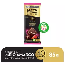 Chocolate Lacta Intense Meio Amargo 40% Cacau Amêndoas E Framboesa 85g