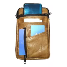 Bolsa Cartera Piel Miel, Para Llevar Celular, Moneda Y Más 