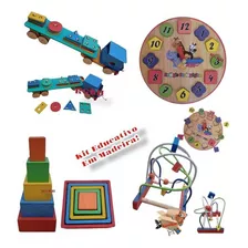Kit Brinquedo Pedagógico Carreta P, Relógio Aramado M + Cubo