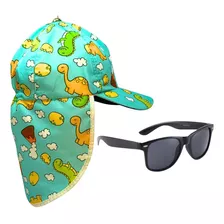  Chapéu Uv Dino + Óculos Sol Calor Verão Criança Menino Top