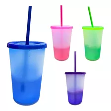 10 Vasos Mágicos Reutilizable 16 Oz + 10 Tapas + 10 Popotes