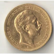 Alemanha 20 Marcos 1888 Wilhelm Ii 7.96 Gr. Ouro 900 22,5 Mm