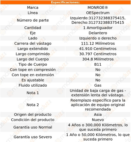 (1) Amortiguador Del Oespectrum Gas Der O Izq Crx 89/91 Foto 2