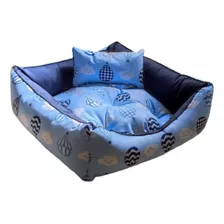 Kit Cama Pet Luxo Super Conforto Tamanho M Com Travesseiro Cor Azul Balão