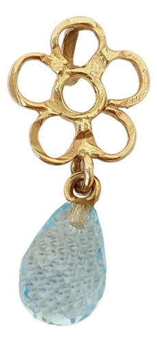 Pingente Vivara Flor E Gota Topazio Sky De Ouro 18k 750 Amarelo