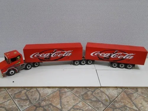 Mega Caminhão Brinquedo Scania Bitrem Bau Madeira Coca Cola