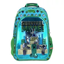 Mochila Escolar Grande Chenson Minecraft Mc65769-9 Sorv Color Azul Acero