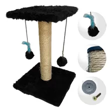 Arranhador De Gatos C/ Brinquedo Guizo Poste Sisal Natural Cor Preto