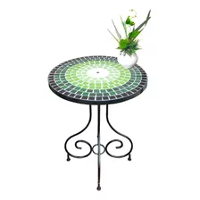 Mesa De Hierro Negro 60 Cm De Diam Venecitas Verde Bosque