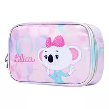 Estojo Box Escolar Lilica Ripilica Com Divisória Bubbles Cor Rosa