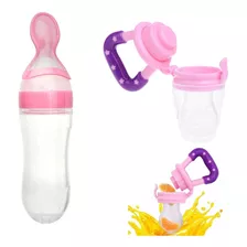 Kit Chupeta Porta Fruta Silicone + Colher Dosadora Infantil