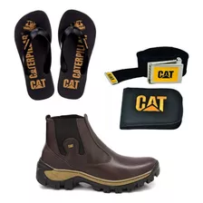 Kit Bota Masculina Cinto Carteira Chinelo Cater Bico Pvc