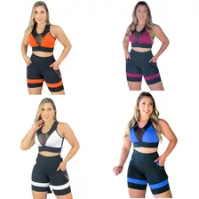 Kit 4 Conjuntos De Treino Feminino Top E Short Ginástica