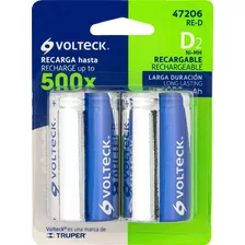 2 Pilas Recargables D Grandes Larga Duración 4000mah Volteck