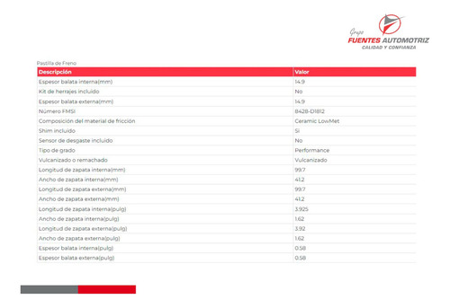 Jgo Pastillas Freno Traseras Para Kia Rondo 2.0 2015 Fritec Foto 5