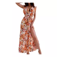 Vestido De Mujer A La Moda, Bohemio, Cuello En V, Estampado