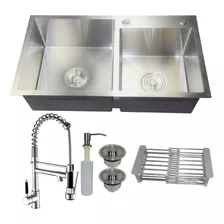 Kit Cuba Dupla Cozinha Aço Inox 304 + Torneira Gourmet