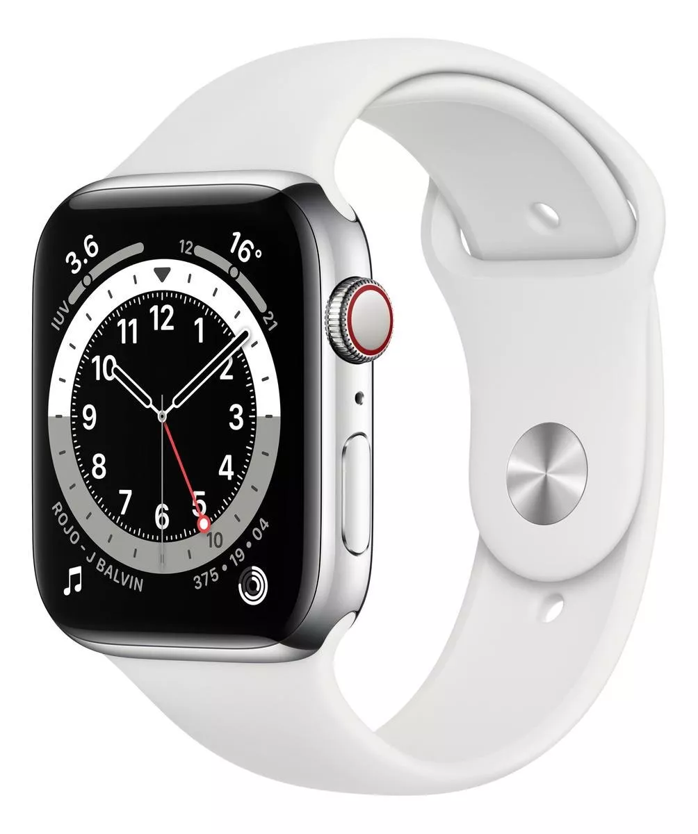 Apple Watch  Series 6 (gps+cellular) - Caixa De  Aço Inoxidável Prateado De 44 Mm - Pulseira Esportiva Branco