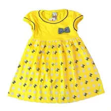 Vestido Infantil Algodão Bebê Menina - Poá Laço Amarelo