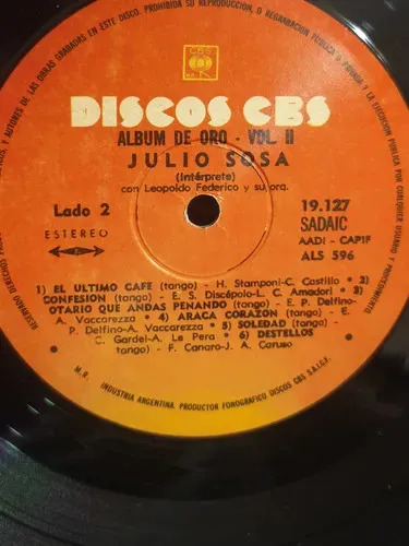 Julio Sosa - Álbum De Oro Vol 2 - vinilo 1970