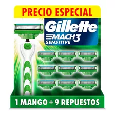 Máquina De Afeitar Gillette Mach3 Sensitive + 9 Repuestos