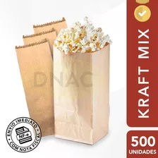 Saco De Papel Kraft Pardo Mix Para Pipoca 500g Com 500un