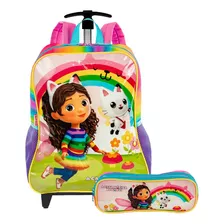 Mochila Sestini Rodinhas Gabby Costas Infantil Estojo Duplo Cor Rosa