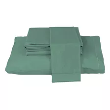 Lençol Cama Box Com Elástico Solteiro 400 Fios + 1 Fronhas Cor Verde Esmeralda Desenho Do Tecido Liso