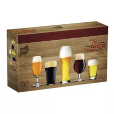 Juego Vaso Copa Cerveza Vidrio 5 Piezas Nadir Caja Color Transparente