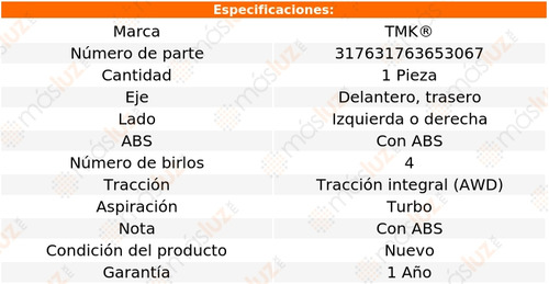 (1) Maza Del O Tras A4 Quattro L4 2.0l 08/15 Tmk Foto 2