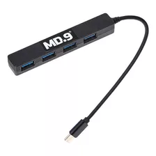 Md9 Hub Usb 4 Portas 3,0 - Conexão Tipo C - Preto