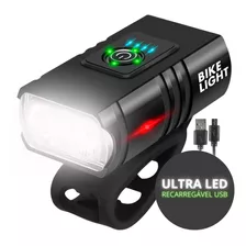 Farol Para Bicicleta Luz Led A Prova D'agua Usb Recarregavel